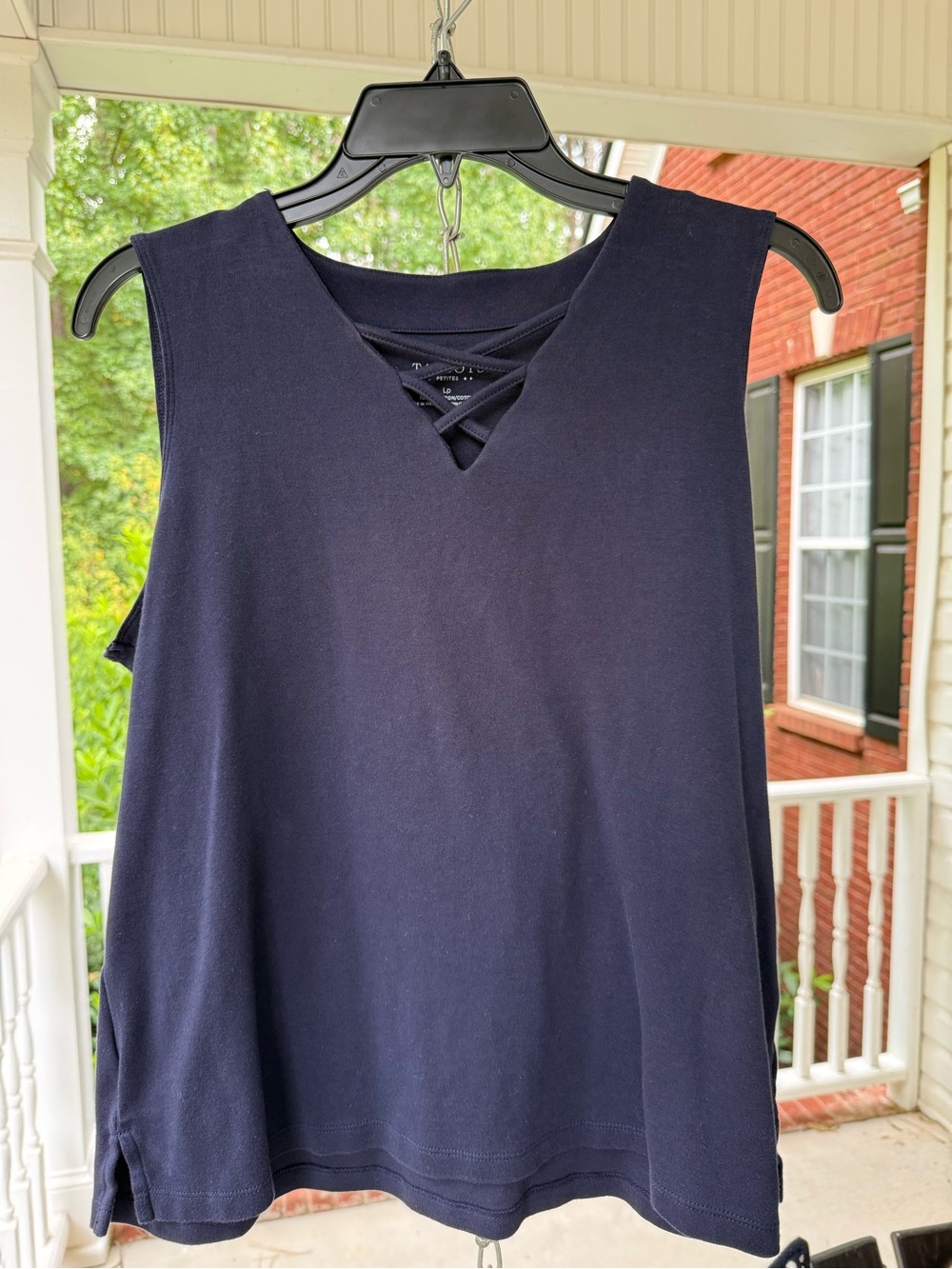 Talbots Navy Sleeveless V-Neck Tank with Crisscross Detail